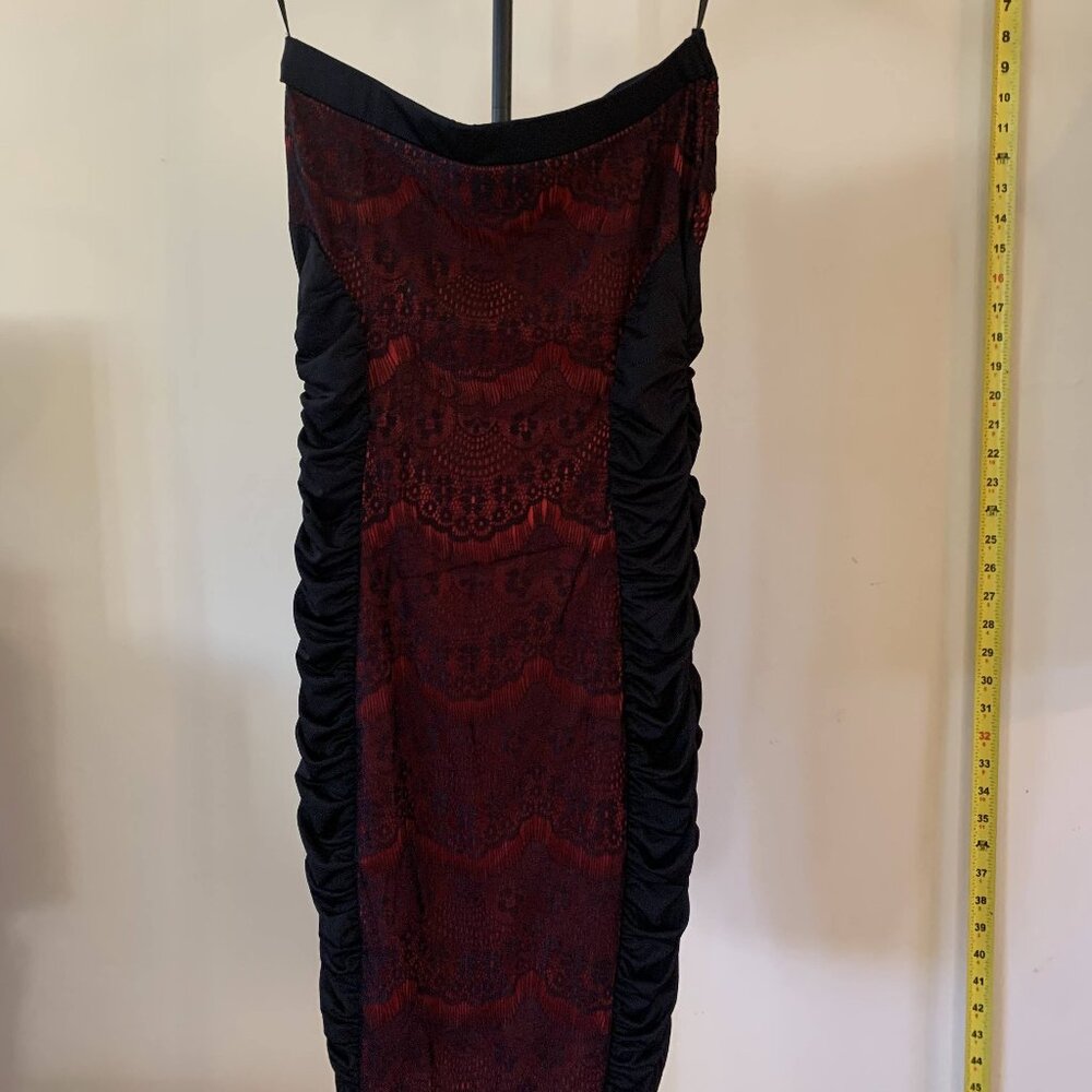 FREDERICK'S of HOLLYWOOD red & black strapless bodycon dress, size small (S) - Picture 3 of 4